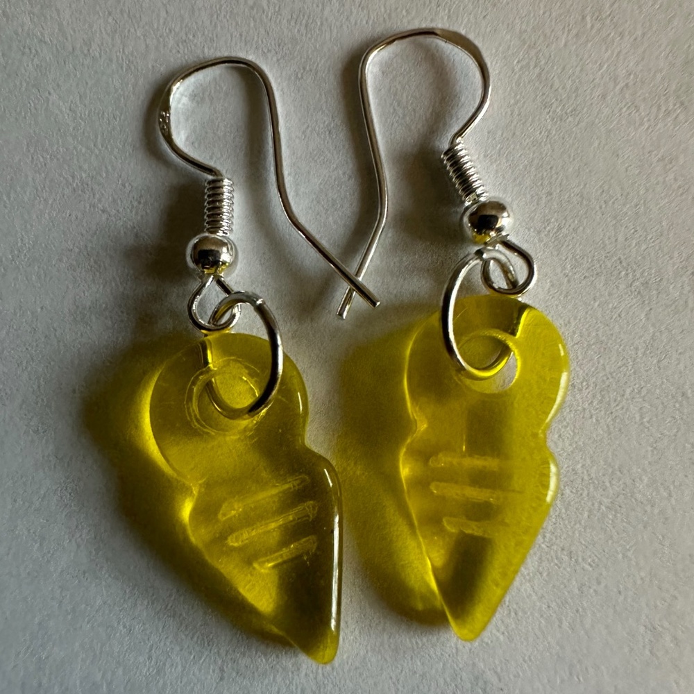 ARTISAN Talhakimt Yellow Czech Glass 1 1/2β long Sterling Earrings